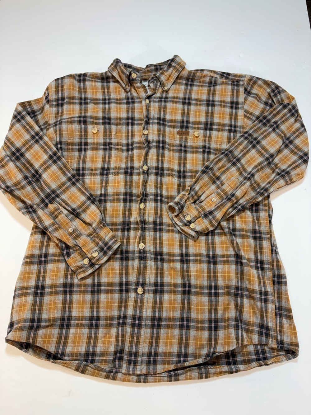 Carhartt Men's Large Plaid Flannel Shirt Yellow Grey Heavyweight Cotton L